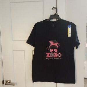 Valentine Black Tee with Pink Graphic